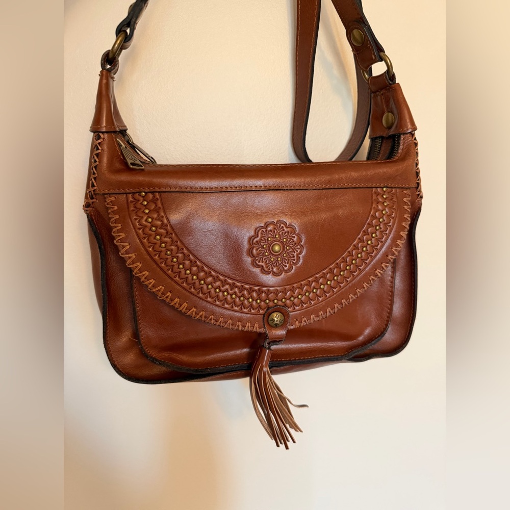 Patricia Nash Beaumont Cognac Leather Crossbody with Built In Wallet
